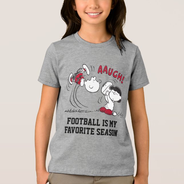 Lucy Pulls Fußball von Charlie Brown Tri-Blend Shirt (Vorderseite)