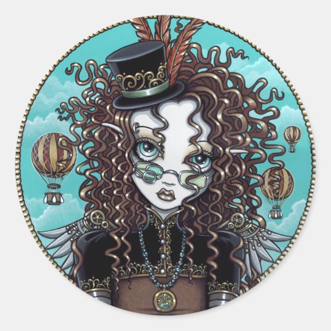 "Lucy" Steam Punk Air Ballon Fairy Art Sticker (Vorderseite)