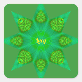 LUCY ~ WOW! Octagonal Green Star Fraktal Design ~ Quadratischer Aufkleber