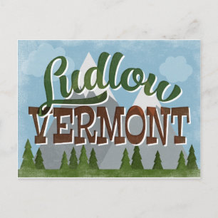 Ludlow Vermont Fun Retro Snowy Mountains Postkarte