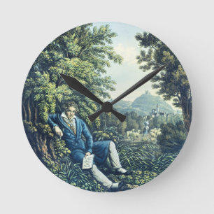 Ludwig van Beethoven by a River (coloured engravin Runde Wanduhr