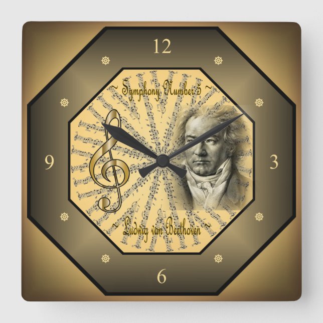 Ludwig van Beethoven ~ Deutscher Komponist ~ Piani Quadratische Wanduhr (Vorderseite)