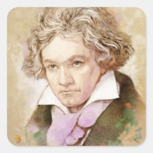 Ludwig van Beethoven im Aquarell Stil Quadratischer Aufkleber