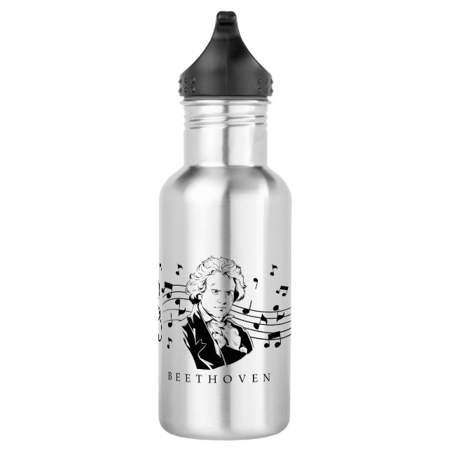 Ludwig van Beethoven Portrait and Bust with Notes Edelstahlflasche (Rechts)
