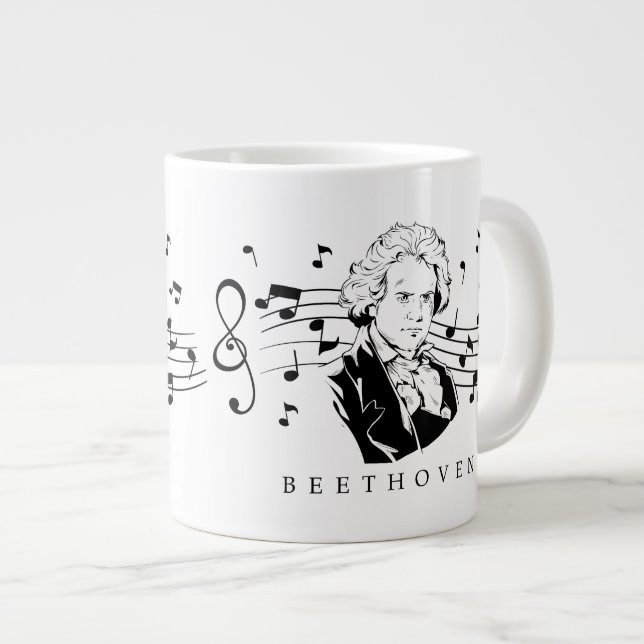 Ludwig van Beethoven Portrait and Bust with Notes Jumbo-Tasse (Vorderseite Rechts)