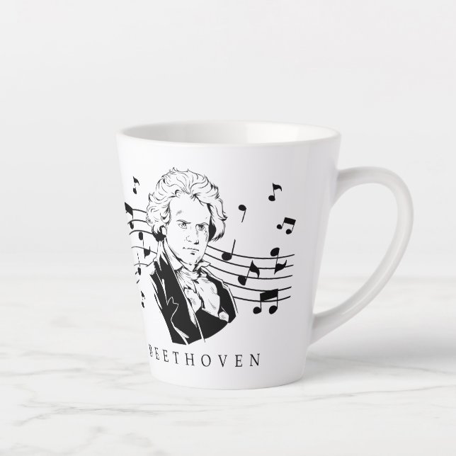 Ludwig van Beethoven Portrait and Bust with Notes Milchtasse (Rechts)