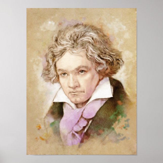 Ludwig van Beethoven Portrait im Aquarell Style Poster (Vorne)