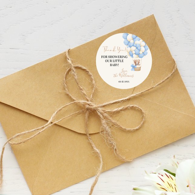 Lue Teddy Bear Oh Boy Balloon Baby Dusche Runder Aufkleber (Von Creator hochgeladen)