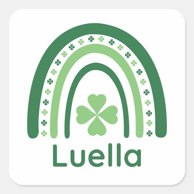 Luella Name Clover Boho Rainbow Quadratischer Aufkleber (Vorderseite)