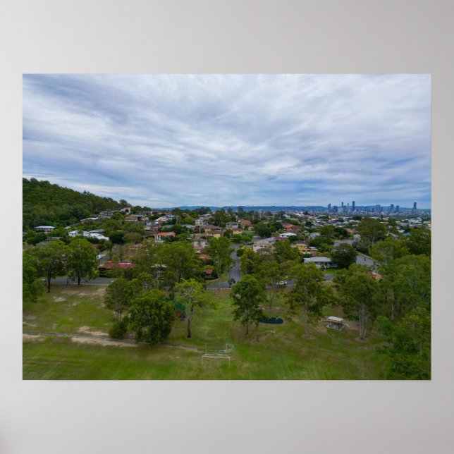 Luftansicht Bill Hewitt Reserve Brisbane Skyline Poster (Vorne)
