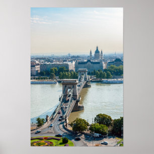 Luftansicht der Kettenbrücke - Budapest, Ungarn Poster