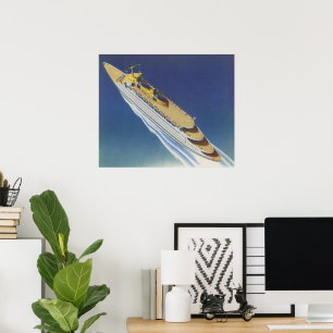 Luftansicht eines alten Kreuzfahrtschiffs im Ozean Poster