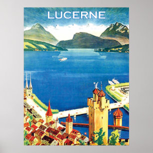 Luftansicht, Stadt Luzern und ein See, Schweiz Poster