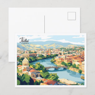 Luftansicht Tiflis Georgien Illustration Reise Postkarte