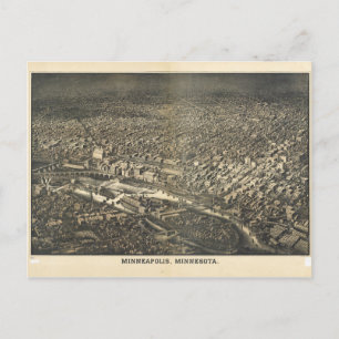 Luftansicht von Minneapolis, Minnesota (1885) Postkarte