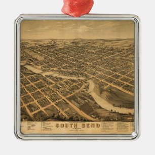 Luftansicht von South Bend, Indiana (1874) Silbernes Ornament