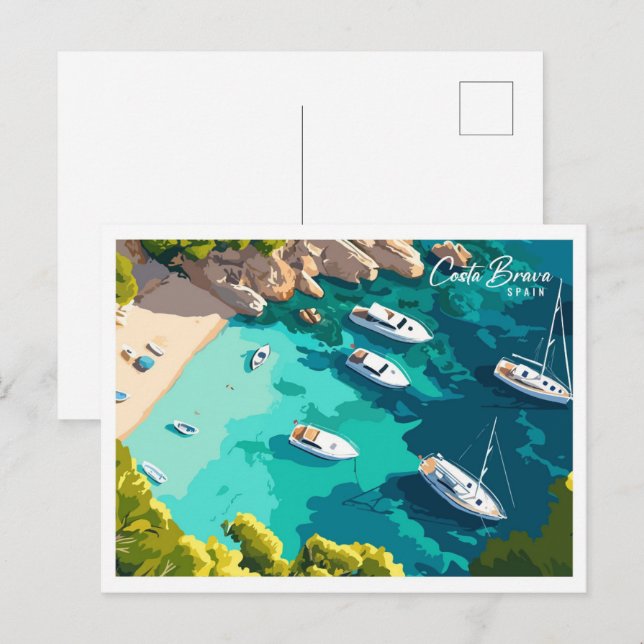Luftaufnahme Costa Brava Spanien - Illustration Postkarte (Vorne/Hinten)