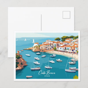 Luftaufnahme Costa Brava Spanien Illustration Reis Postkarte