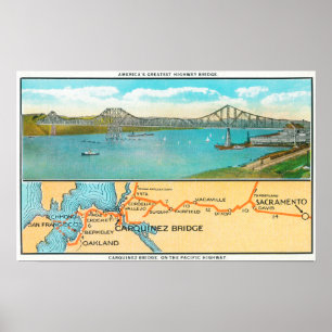Luftaufnahme der Carquinez-Brücke und Karte Poster