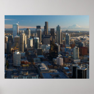 Luftaufnahme der Seattle-Stadt-Skyline Poster