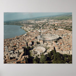 Luftaufnahme der Stadt mit Poster