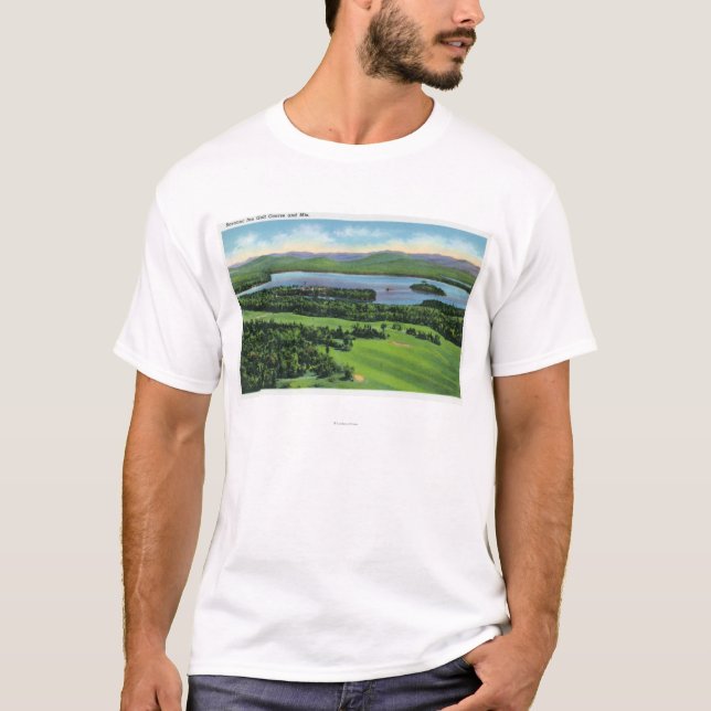 Luftaufnahme des Saranac Gasthaus-Golfplatzes u. T-Shirt (Vorderseite)