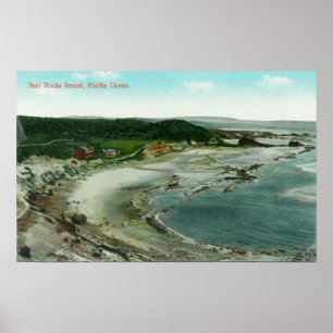 Luftaufnahme des Siegel Rocks Resort und Pazifik Poster