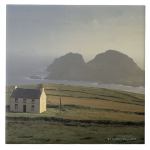 Luftaufnahme einer Hütte auf einem Hügel durch das Fliese