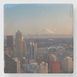 Luftaufnahme von Seattle-Stadt-Skylinen 2 Steinuntersetzer