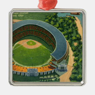 Luftaufnahme von städtischem StadiumCleveland, OH- Silbernes Ornament