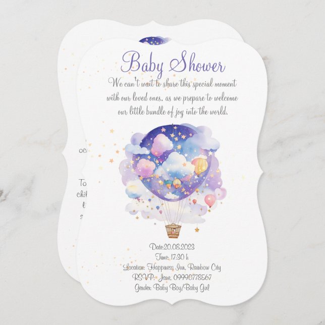 Luftballon Babydusche Einladung. Neues Baby-Party Einladung (Vorne/Hinten)