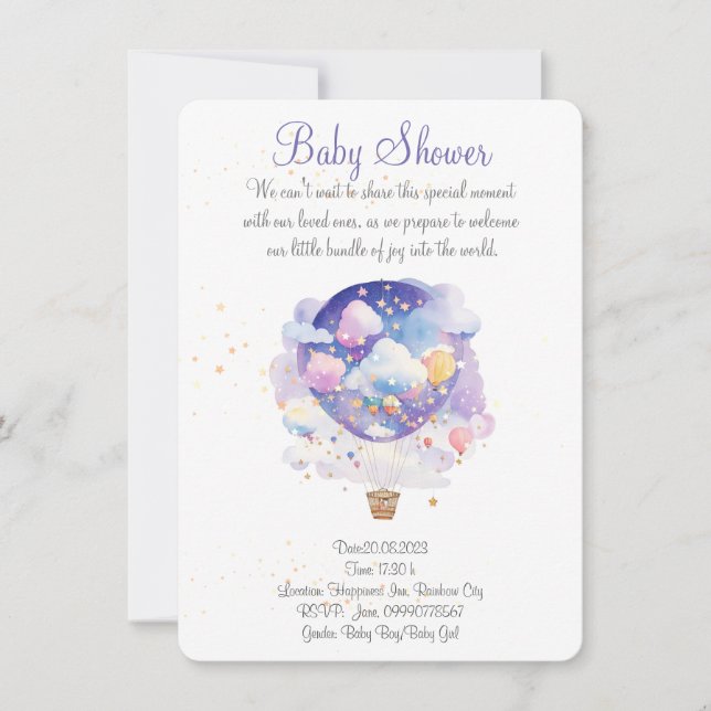 Luftballon Babydusche Einladung. Neues Baby-Party Save The Date (Vorderseite)