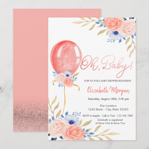 Luftballon Blumen Baby Shower Einladung