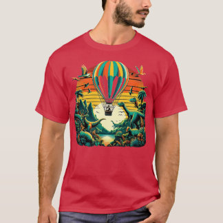 Luftballon fliegt über einen lebendigen Wald mit a T-Shirt