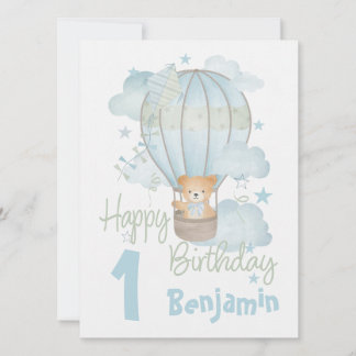Luftballon mit Teddy Blue Geburtstagskarte