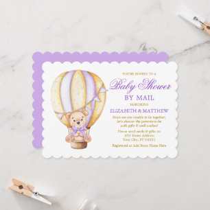 Luftballonbär Purpur Gold Baby Shower per Post Einladung