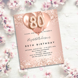 Luftballoneinladung aus Roségold zum 80. Geburtsta Flyer
