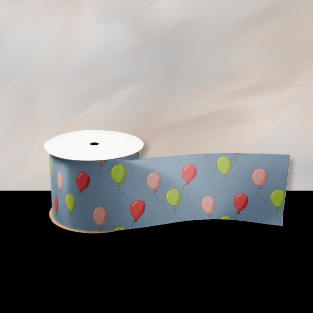 Luftballonmuster Blaues Band Satinband (Festive blue ribbon with a balloon pattern . )