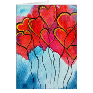 Luftballons des roten Herzens Valentine Aquarell