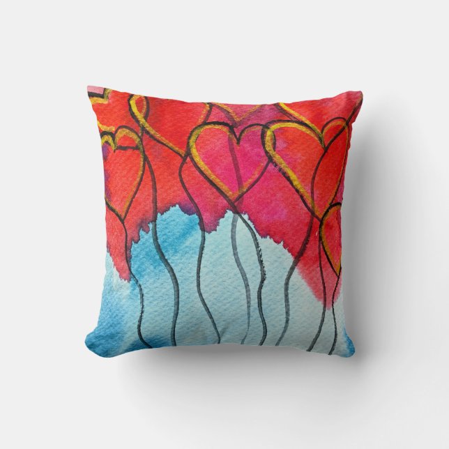 Luftballons des roten Herzens Valentine Kissen (Vorderseite)