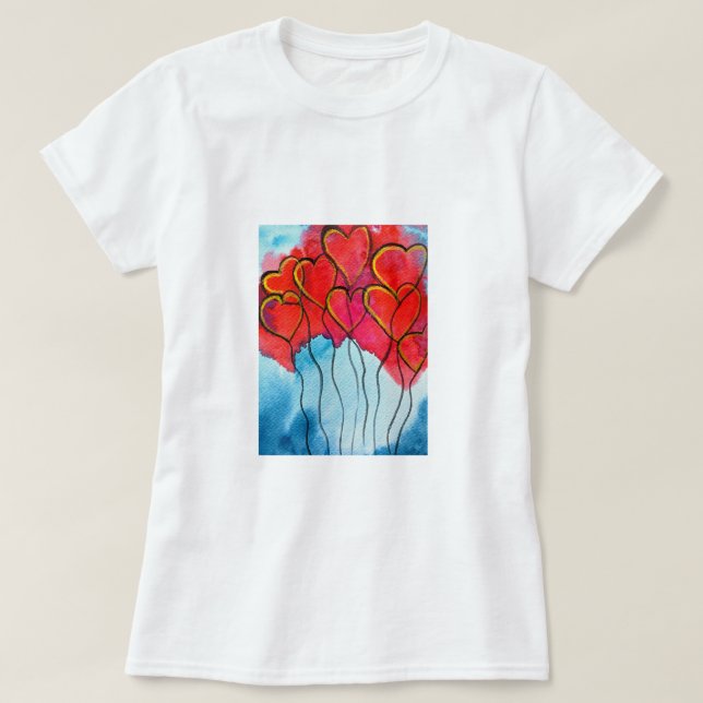 Luftballons des roten Herzens Valentine T-Shirt (Design vorne)