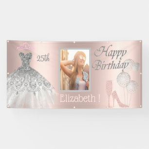 Luftballons, Glas, Absätze, Kleid Foto 25. Geburts Banner