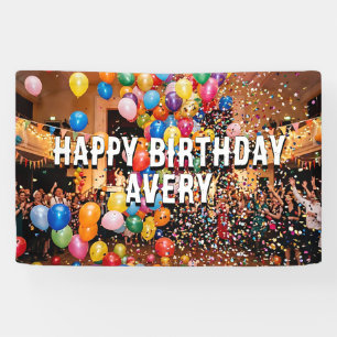Luftballons & Konfetti Personalisiertes Happy Birt Banner