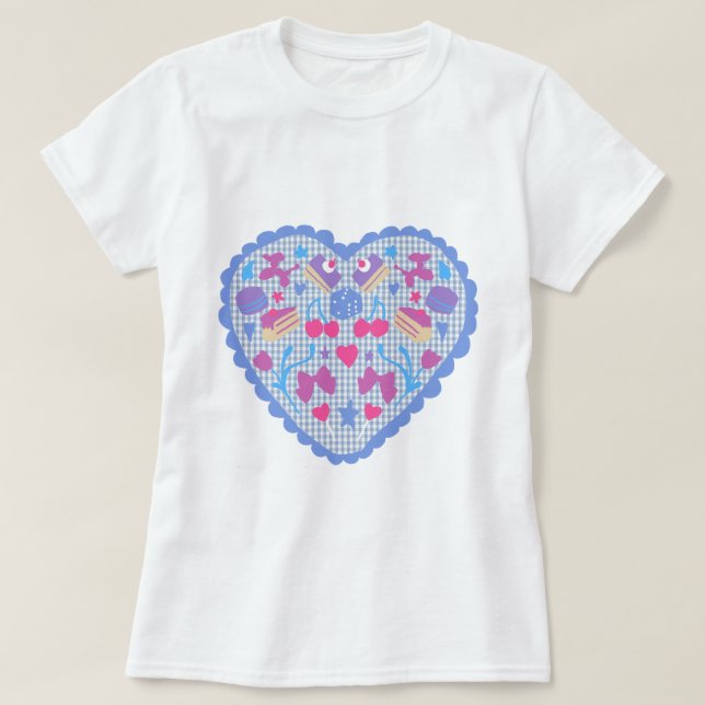 Luftballons & Süße Gingham-Herzen T-Shirt (Design vorne)