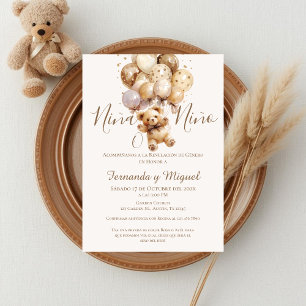 Luftballons und Bär Geschlecht Enthüllungs-Party-E Einladung