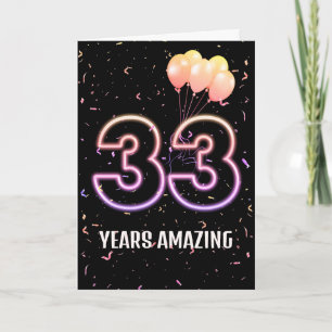 Luftballons und Konfetti zum 33. Geburtstag Karte