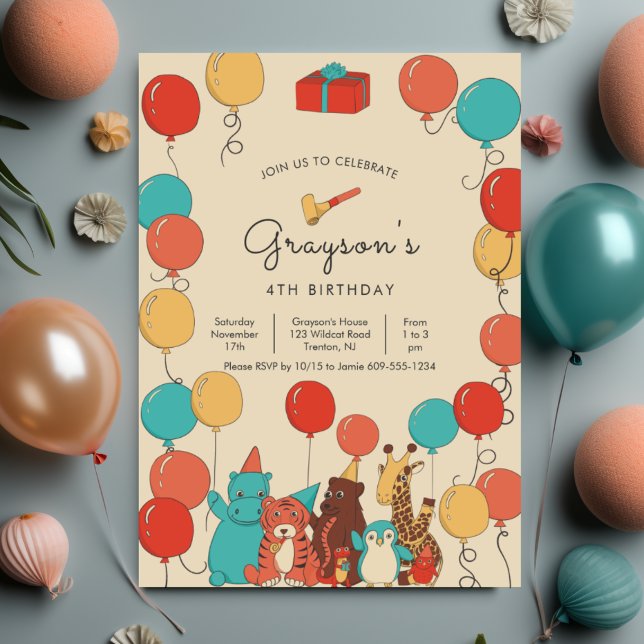 Luftballons und Tiere Moderne Kindergeburtstagsein (Von Creator hochgeladen)