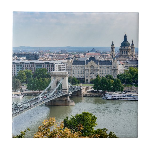 Luftbild der Kettenbrücke in Budapest, Ungarn Fliese (Vorderseite)