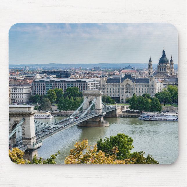 Luftbild der Kettenbrücke in Budapest, Ungarn Mousepad (Vorne)
