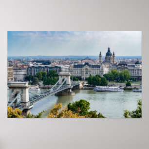 Luftbild der Kettenbrücke in Budapest, Ungarn Poster